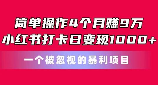 简单操作4个月赚9w，小红书打卡日变现1k，一个被忽视的暴力项目【揭秘】-轻创副业圈