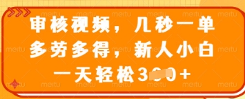 审核视频，几秒一单，多劳多得，新人小白一天轻松3张【揭秘】-轻创副业圈