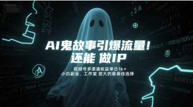 AI鬼故事引爆流量，还能做IP，视频号多渠道收益单日1k+，小白副业、工作室放大的最佳选择-轻创副业圈