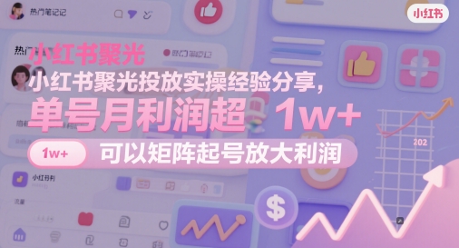 小红书聚光投放实操经验分享，单号月利润超1w+，可以矩阵起号放大利润-轻创副业圈