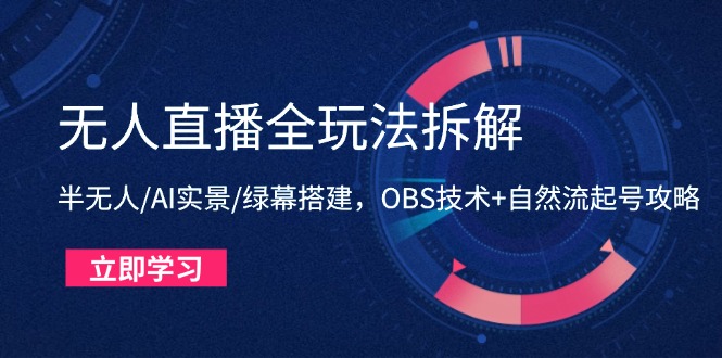 无人直播全玩法拆解：半无人/AI实景/绿幕搭建，OBS技术+自然流起号攻略-轻创副业圈