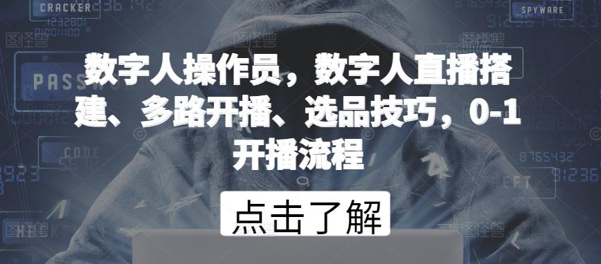 数字人操作员，数字人直播搭建、多路开播、选品技巧，0-1开播流程-轻创副业圈