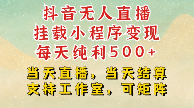 抖音无人直播挂载小程序变现每天纯利500+当天直播，当天结算支持工作室，可矩阵【揭秘】-轻创副业圈