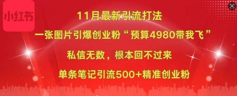 小红书11月最新图片打粉，一张图片引爆创业粉，“预算4980带我飞”，单条引流500+精准创业粉-轻创副业圈