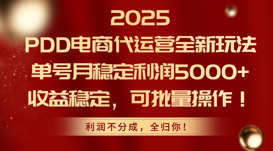 2025PDD电商代运营全新玩法，单号月稳定利润5000+，收益稳定，可批量操作-轻创副业圈