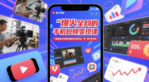 爆火全网的手机短视频变现课，0基础教你拍摄剪辑涨粉运营变现，用一部手机挣钱-轻创副业圈