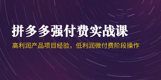 拼多多强付费实战课-44期，高利润产品项目经验，低利润微付费阶段操作-轻创副业圈