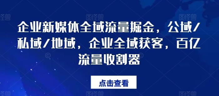企业新媒体全域流量掘金，公域/私域/地域，企业全域获客，百亿流量收割器-轻创副业圈