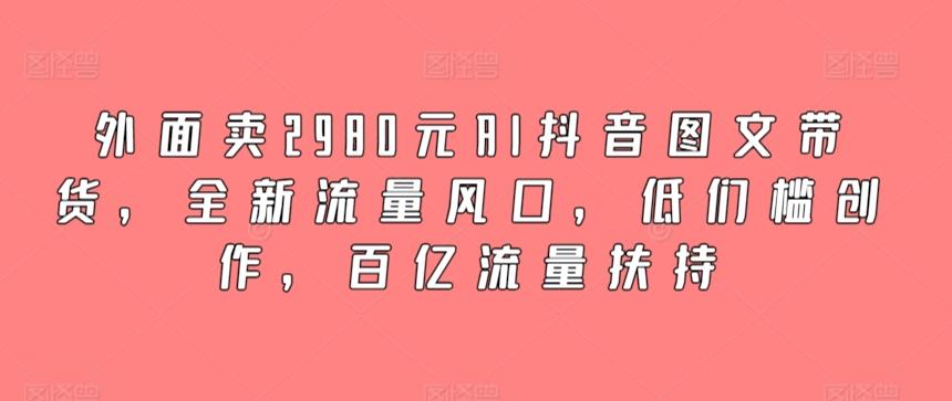 外面卖2980元AI抖音图文带货，全新流量风口，低们槛创作，百亿流量扶持-轻创副业圈