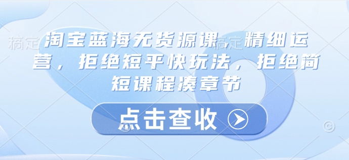 淘宝蓝海无货源课，精细运营，拒绝短平快玩法，拒绝简短课程凑章节-轻创副业圈