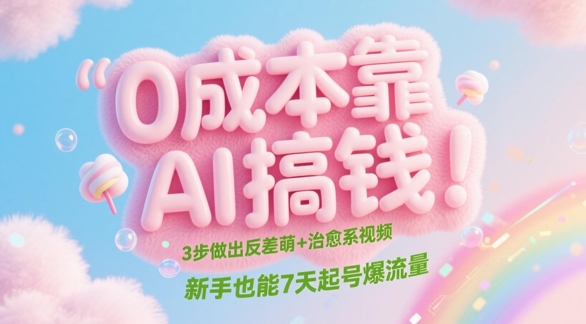 0成本靠AI搞钱！3步做出反差萌+治愈系视频，新手也能7天起号爆流量-轻创副业圈