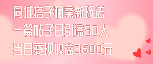 同城搭子相亲新玩法一篇帖子引流80人当日变现3600元(项目教程+实操教程)【揭秘】-轻创副业圈