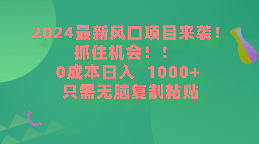 (9899期)2024最新风口项目来袭，抓住机会，0成本一部手机日入1000+，只需无脑复…-轻创副业圈