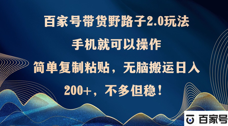 百家号带货野路子2.0玩法，手机就可以操作，简单复制粘贴，无脑搬运日…-轻创副业圈