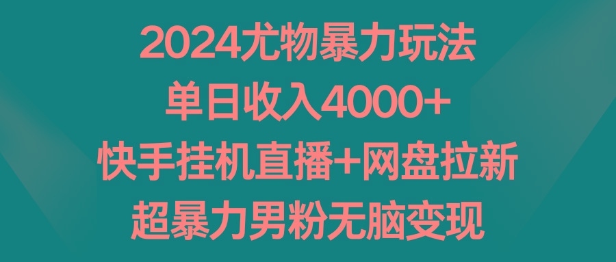2024尤物暴力玩法 单日收入4000+快手挂机直播+网盘拉新 超暴力男粉无脑变现-轻创副业圈