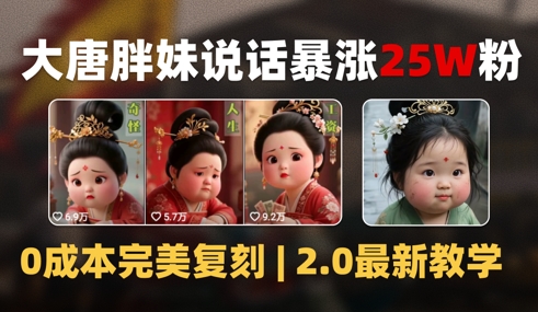 AI大唐胖贵妃说话2.0，40条视频暴涨40w粉，附独家变现攻略-轻创副业圈