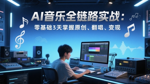 AI音乐全链路实战变现课：零基础3天掌握原创、翻唱、变现-轻创副业圈