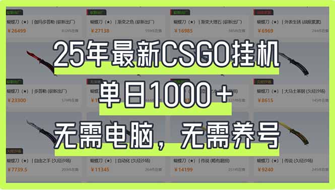 25年最新CSGO挂机系统，单日1000+，无需电脑，无需养号，0基础可上手-轻创副业圈