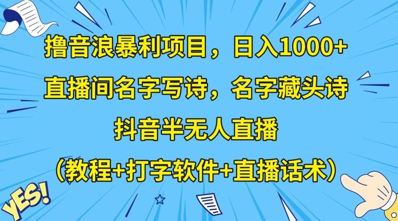 撸音浪暴利项目，日入1000+，直播间名字写诗，名字藏头诗，抖音半无人直播（教程+打字软件+直播话术）【揭秘】-轻创副业圈