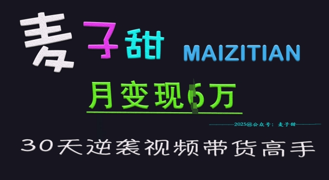 麦子甜30天逆袭视频带货高手，单月变现6W加特训营-轻创副业圈