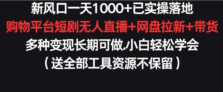 新风口一天1000+已实操落地购物平台短剧无人直播+网盘拉新+带货多种变现长期可做【揭秘】-轻创副业圈