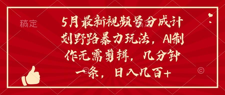 5月最新视频号分成计划野路暴力玩法，ai制作，无需剪辑。几分钟一条，…-轻创副业圈
