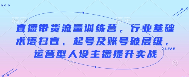 直播带货流量训练营，行业基础术语扫盲，起号及账号破层级，运营型人设主播提升实战-轻创副业圈