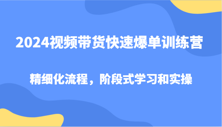 2024视频带货快速爆单训练营，精细化流程，阶段式学习和实操-轻创副业圈