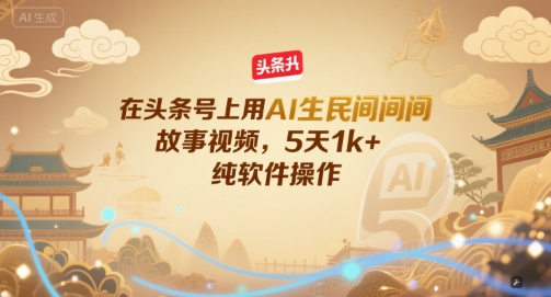 在头条号上用AI生民间故事视频，5天1k+，纯软件操作-轻创副业圈