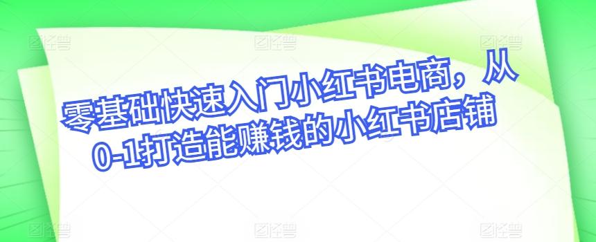 零基础快速入门小红书电商，从0-1打造能赚钱的小红书店铺-轻创副业圈