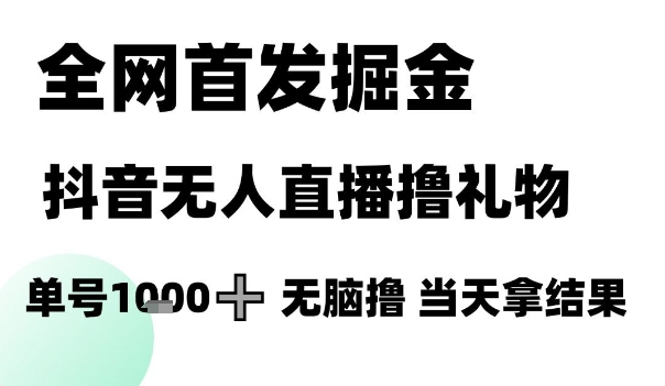全网首发掘金抖音无人直播撸礼物，单号1k +无脑撸，当天拿结果【揭秘】-轻创副业圈