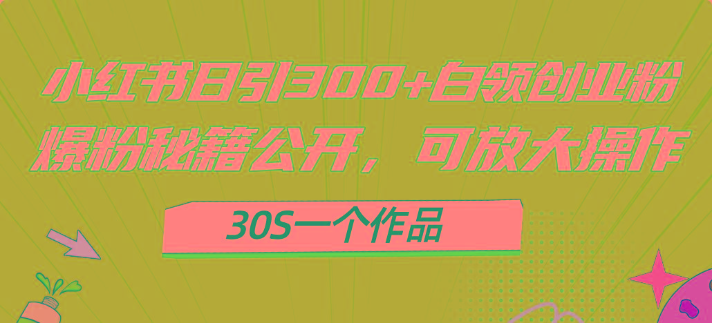 小红书日引300+高质白领创业粉，可放大操作，爆粉秘籍！30s一个作品-轻创副业圈