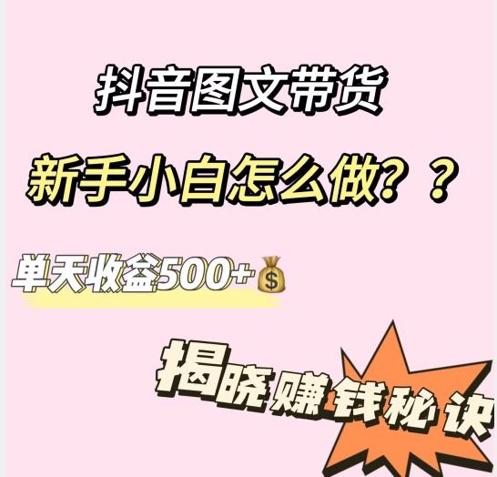 抖音图文带货，新手小白怎么做？单天收益500+【揭秘赚钱秘诀】-轻创副业圈