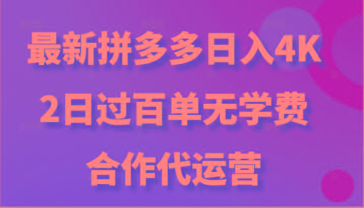最新拼多多，日入4K+，2日过百单无学费，合作代运营-轻创副业圈