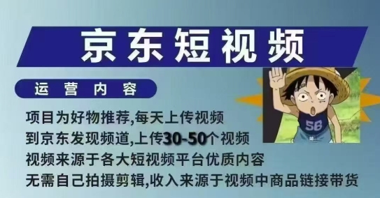 京东短视频带货课，无需自己拍摄剪辑，保姆式教学，两天快速上手-轻创副业圈