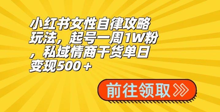 小红书女性自律攻略玩法，起号一周1W粉，私域情商干货单日变现500＋-轻创副业圈