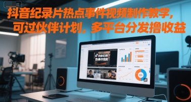 抖音纪录片热点事件视频制作教学，可过伙伴计划，多平台分发撸收益-轻创副业圈