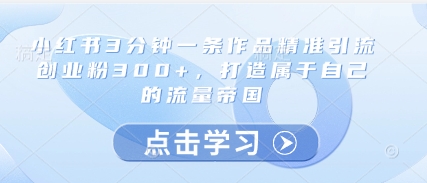 小红书3分钟一条作品精准引流创业粉300+，打造属于自己的流量帝国-轻创副业圈