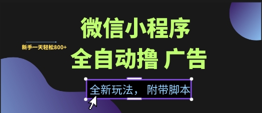 微信小程序全自动撸广告项目，彻底解决没流量的问题，新手一天8张+【揭秘】-轻创副业圈