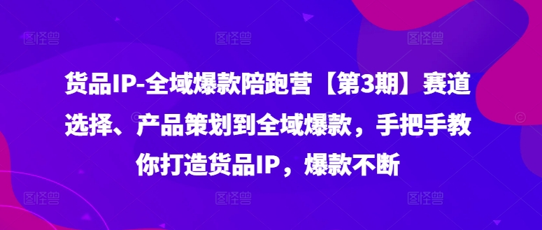 货品IP全域爆款陪跑营【第3期】赛道选择、产品策划到全域爆款，手把手教你打造货品IP，爆款不断-轻创副业圈