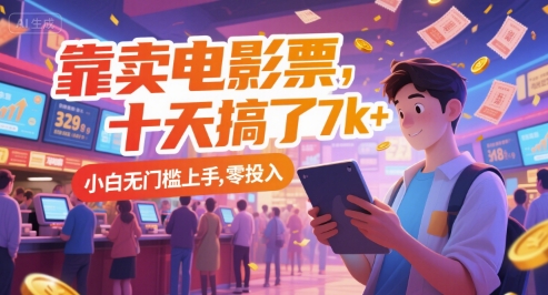 靠卖电影票，十天搞了7k+，小白无门槛上手，零投入【揭秘】-轻创副业圈