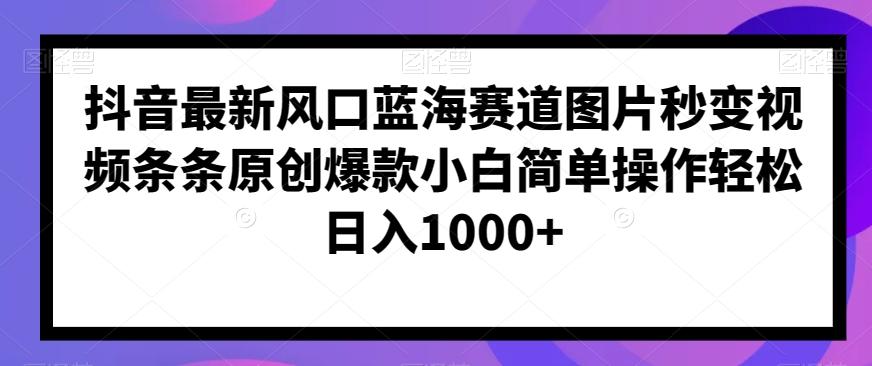 抖音最新风口蓝海赛道图片秒变视频条条原创爆款小白简单操作轻松日入1000+-轻创副业圈