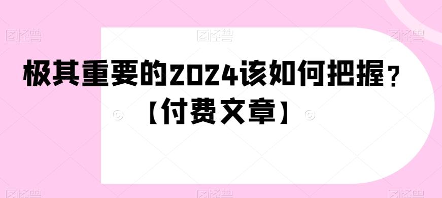 极其重要的2024该如何把握？【付费文章】-轻创副业圈