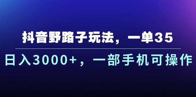 抖音野路子玩法，一单35.日入3000+，一部手机可操作-轻创副业圈