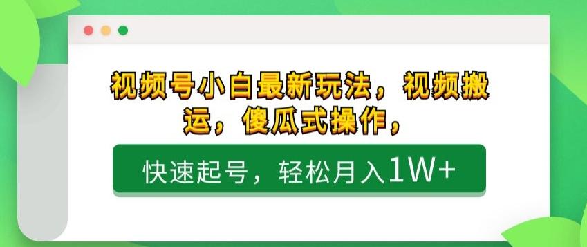 视频号小白最新玩法，视频搬运，傻瓜式操作，快速起号，轻松月入1W+-轻创副业圈
