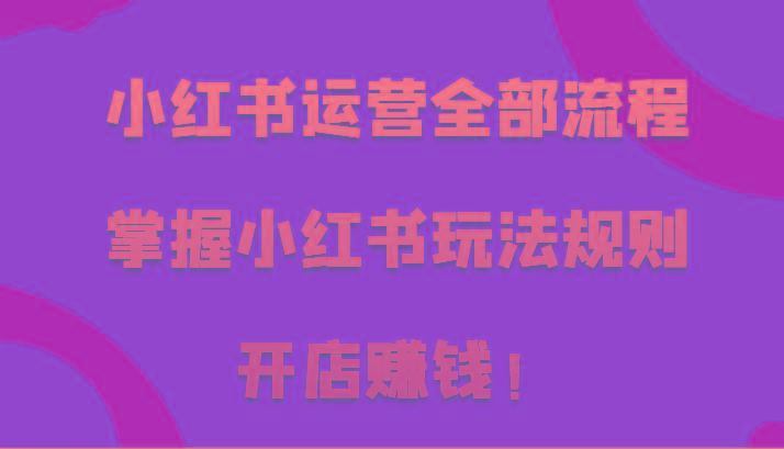 小红书运营全部流程，掌握小红书玩法规则，开店赚钱！-轻创副业圈