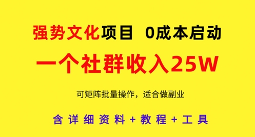 强势文化项目，一个社群收入25个W，0成本启动，可矩阵批量操作，原创详细实操教程-轻创副业圈