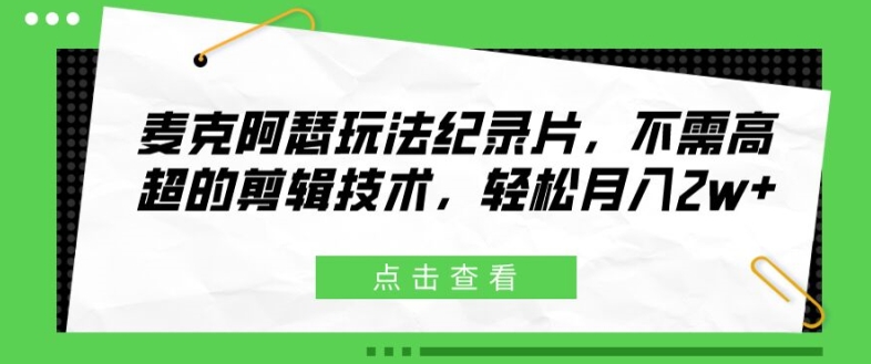 麦克阿瑟玩法纪录片，不需高超的剪辑技术，轻松月入2w+【揭秘】-轻创副业圈
