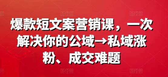 爆款短文案营销课，一次解决你的公域→私域涨粉、成交难题-轻创副业圈