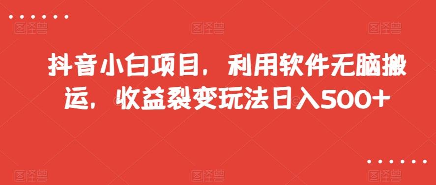 抖音小白项目，利用软件无脑搬运，收益裂变玩法日入500+【揭秘】-轻创副业圈